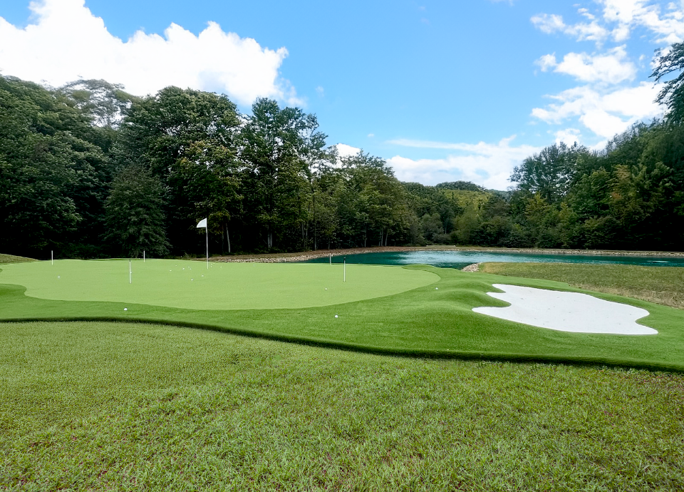 Synthetic turf putting greens on the range of Ohio area golf club